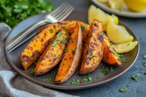 Perfectly cooked sweet potato cubes with a crispy exterior, fresh out of the air fryer, served in a bowl