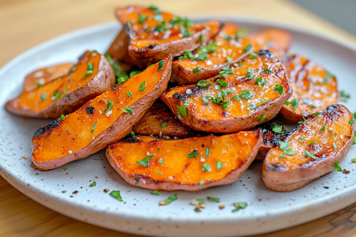 Perfectly cooked sweet potato cubes with a crispy exterior, fresh out of the air fryer, served in a bowl