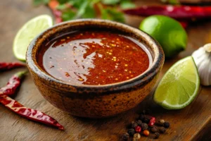 Top-down view of a homemade fajita seasoning blend in a bowl, surrounded by key ingredients like chili powder, paprika, oregano, garlic powder, and onion powder.