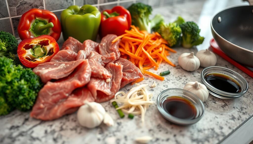 Ingredients for beef stir-fry