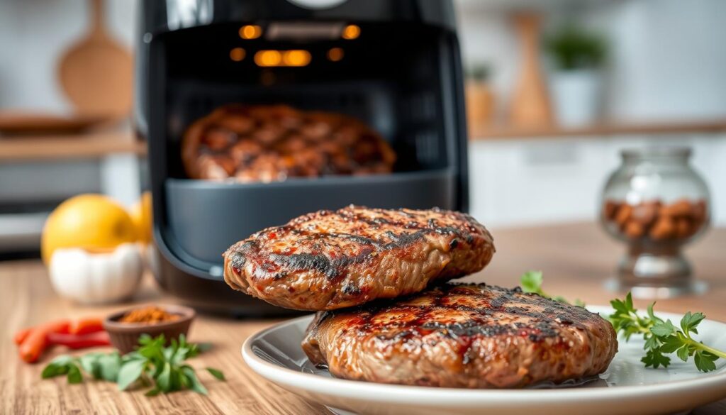 cooking steak in an air fryer