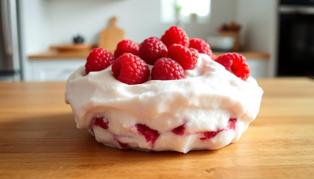 fresh raspberries in Raspberry Fluff